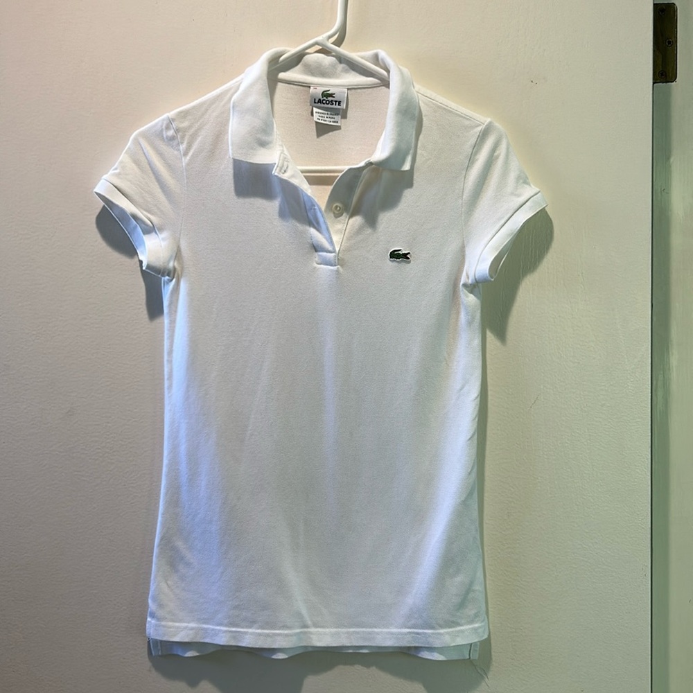 Womens White Lacoste Polo Shirt Sz 36 XS